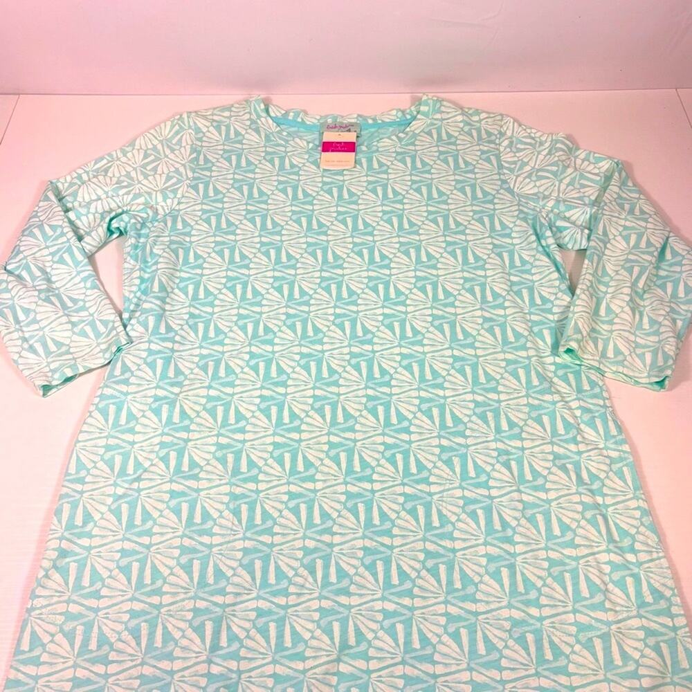 NWT Fresh Produce Light Blue Geometric Seaglass Long Sleeve Dress Medium BB0529